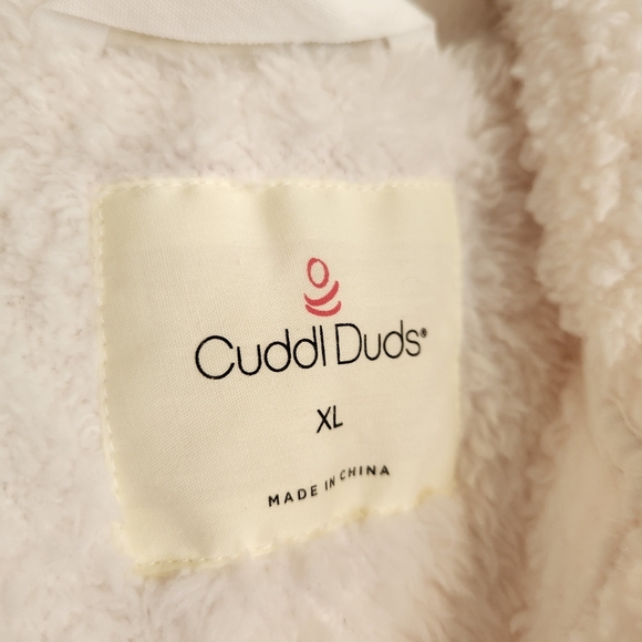 CUDDL DUDS SHORT JACQUARD CABLE PLUSH CREAMY IVORY HOODED ROBE XL NWT - Picture 6 of 9